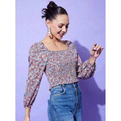 Generic Women's Polyester Floral Long Sleeves Top (Multicolor)