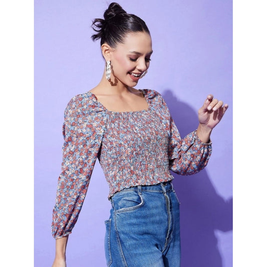 Generic Women's Polyester Floral Long Sleeves Top (Multicolor)