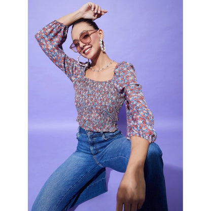 Generic Women's Polyester Floral Long Sleeves Top (Multicolor)