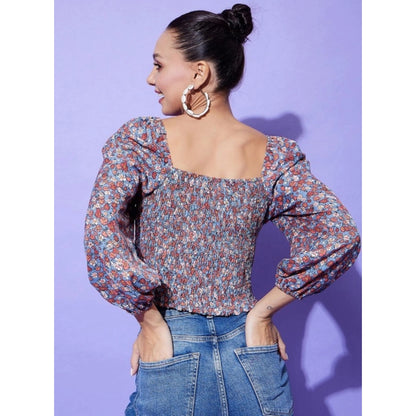 Generic Women's Polyester Floral Long Sleeves Top (Multicolor)