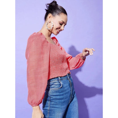 Generic Women's Polyester Floral Long Sleeves Top (Red)