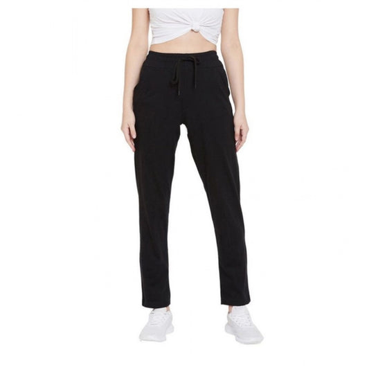 Generic Women's Cotton Solid Elasticated Track Pants (Black)
