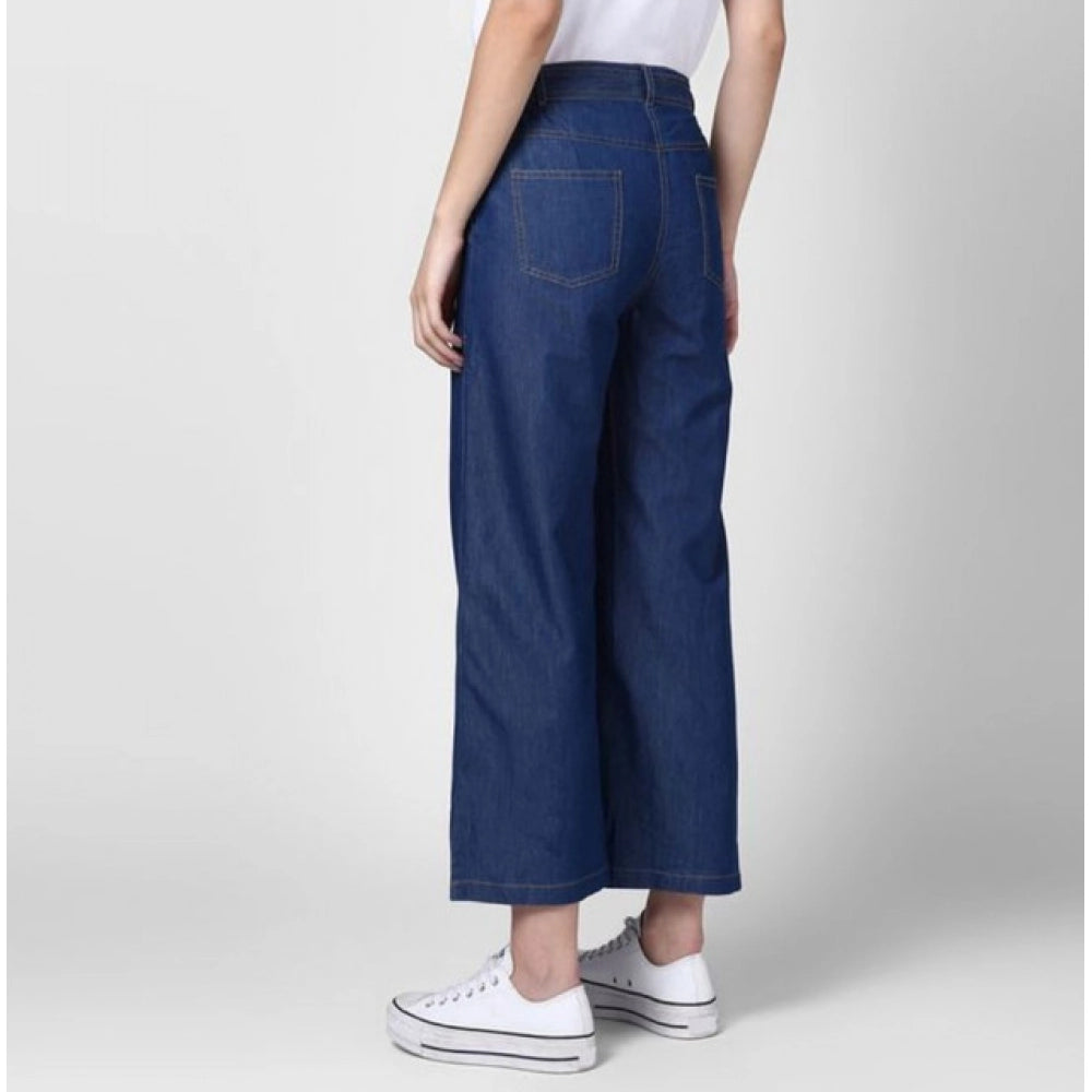Generic Women's Denim Solid Elasticated Trousers (Blue)