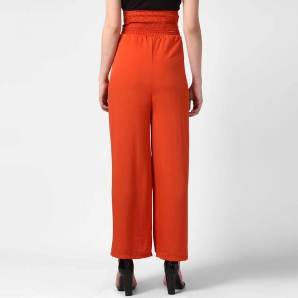 Generic Women's Polyester Solid Smocked Trousers (Orange)