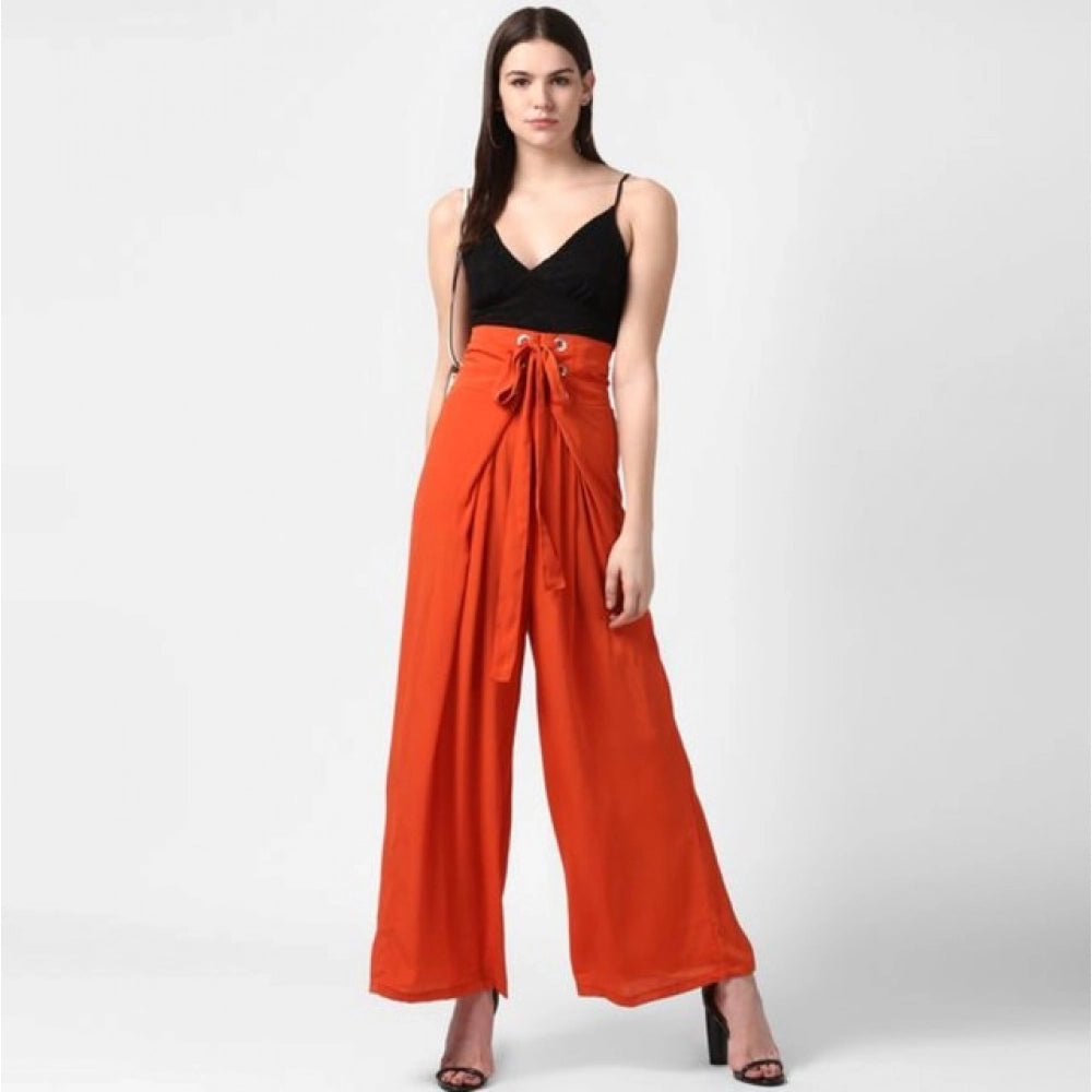 Generic Women's Polyester Solid Smocked Trousers (Orange)