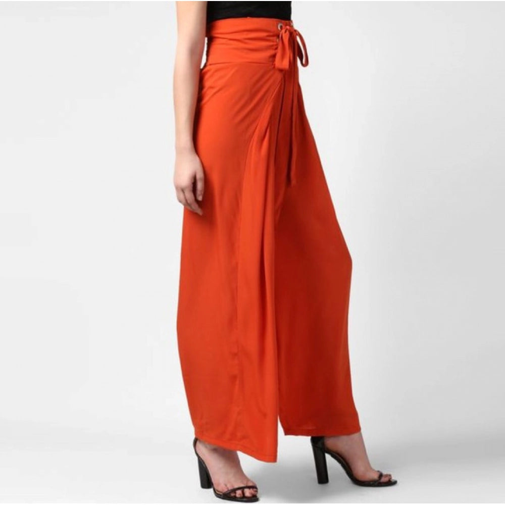 Generic Women's Polyester Solid Smocked Trousers (Orange)
