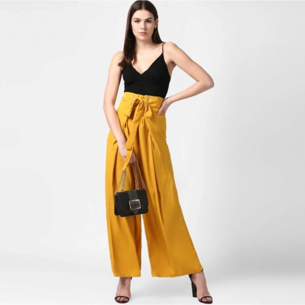 Generic Women's Polyester Solid Smocked Trousers (Yellow)