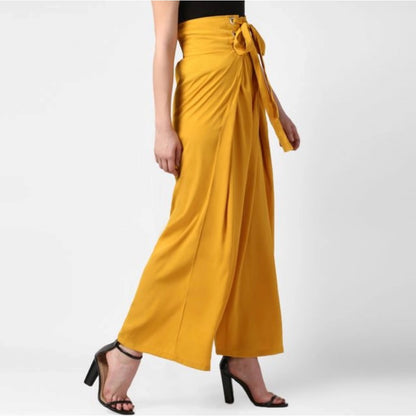 Generic Women's Polyester Solid Smocked Trousers (Yellow)
