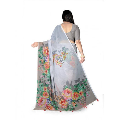Generic Women's Georgette Floral Printed Saree With Unstitched Blouse 5.5Mtr (Grey)