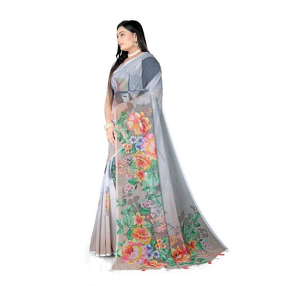 Generic Women's Georgette Floral Printed Saree With Unstitched Blouse 5.5Mtr (Grey)