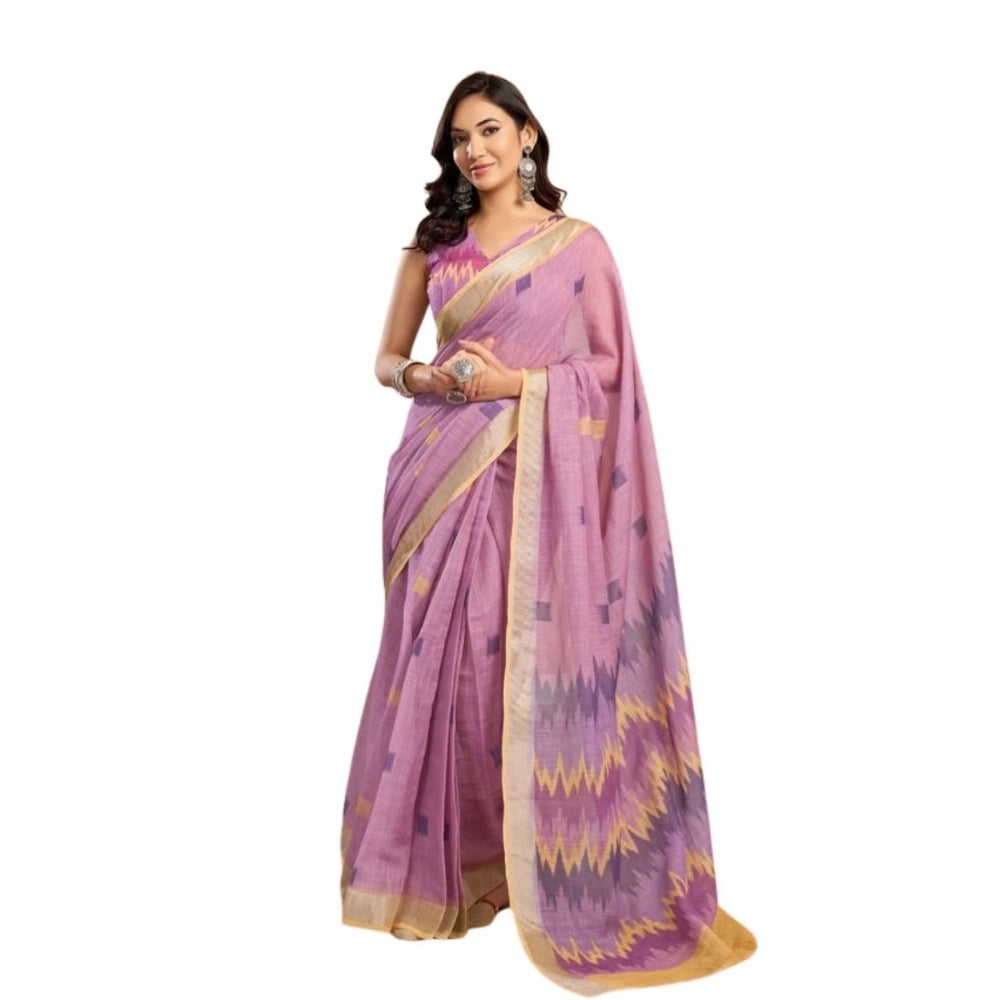 Generic Women's Faux Linen Floral Ready to wear Saree With Unstitched Blouse 5.5Mtr (Lavender)
