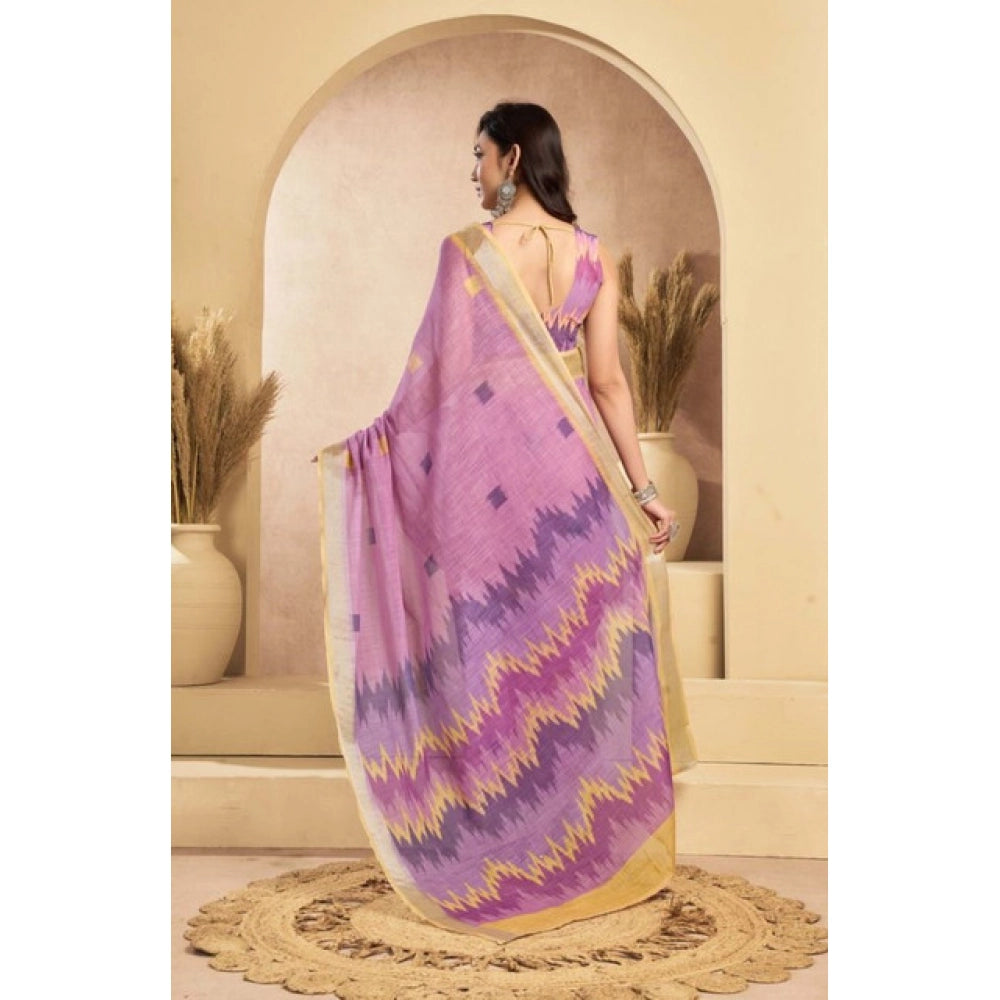 Generic Women's Faux Linen Floral Ready to wear Saree With Unstitched Blouse 5.5Mtr (Lavender)