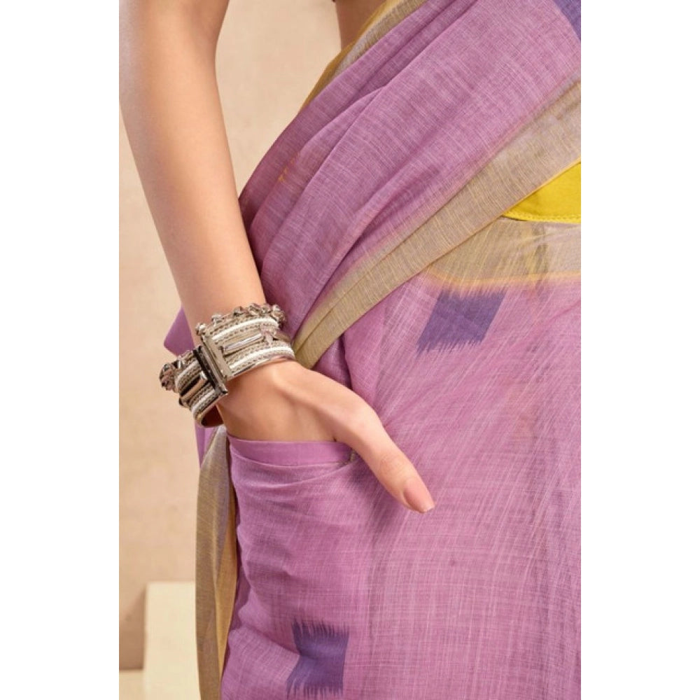 Generic Women's Faux Linen Floral Ready to wear Saree With Unstitched Blouse 5.5Mtr (Lavender)