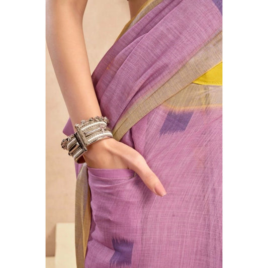Generic Women's Faux Linen Floral Ready to wear Saree With Unstitched Blouse 5.5Mtr (Lavender)