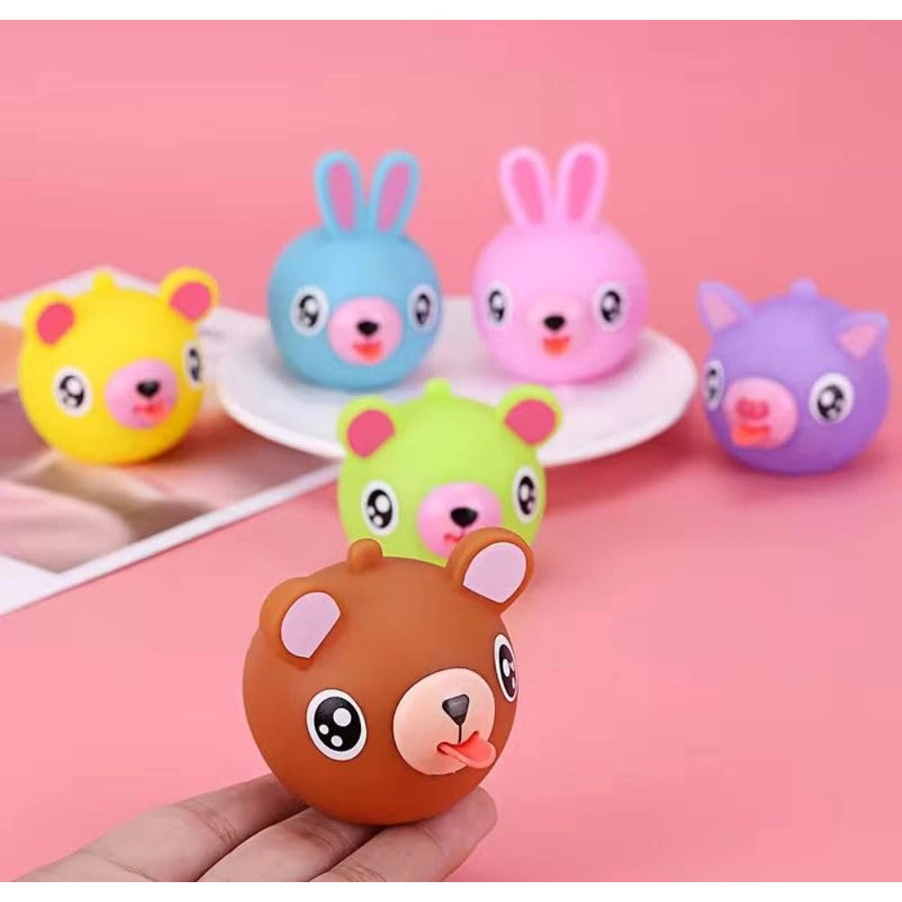 Generic Pack Of 5 Rubber-PVC Animal Faces Squishy Squeeze Stress Balls (Multicolor)