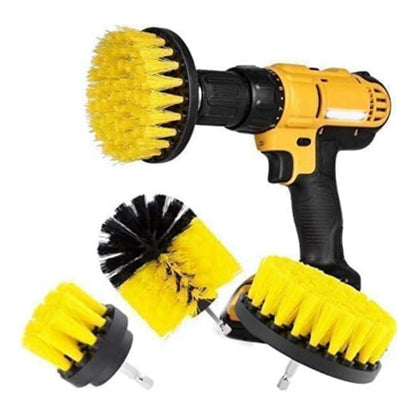 Generic Pack Of 3 Polypropylene Solid Power Drill Scrub Brush Cleaning Set (Yellow-Black)