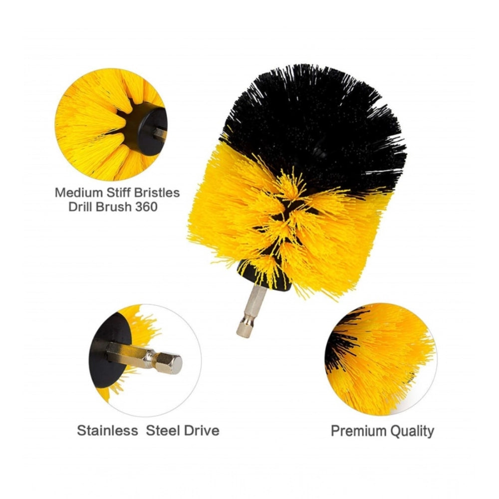 Generic Pack Of 3 Polypropylene Solid Power Drill Scrub Brush Cleaning Set (Yellow-Black)