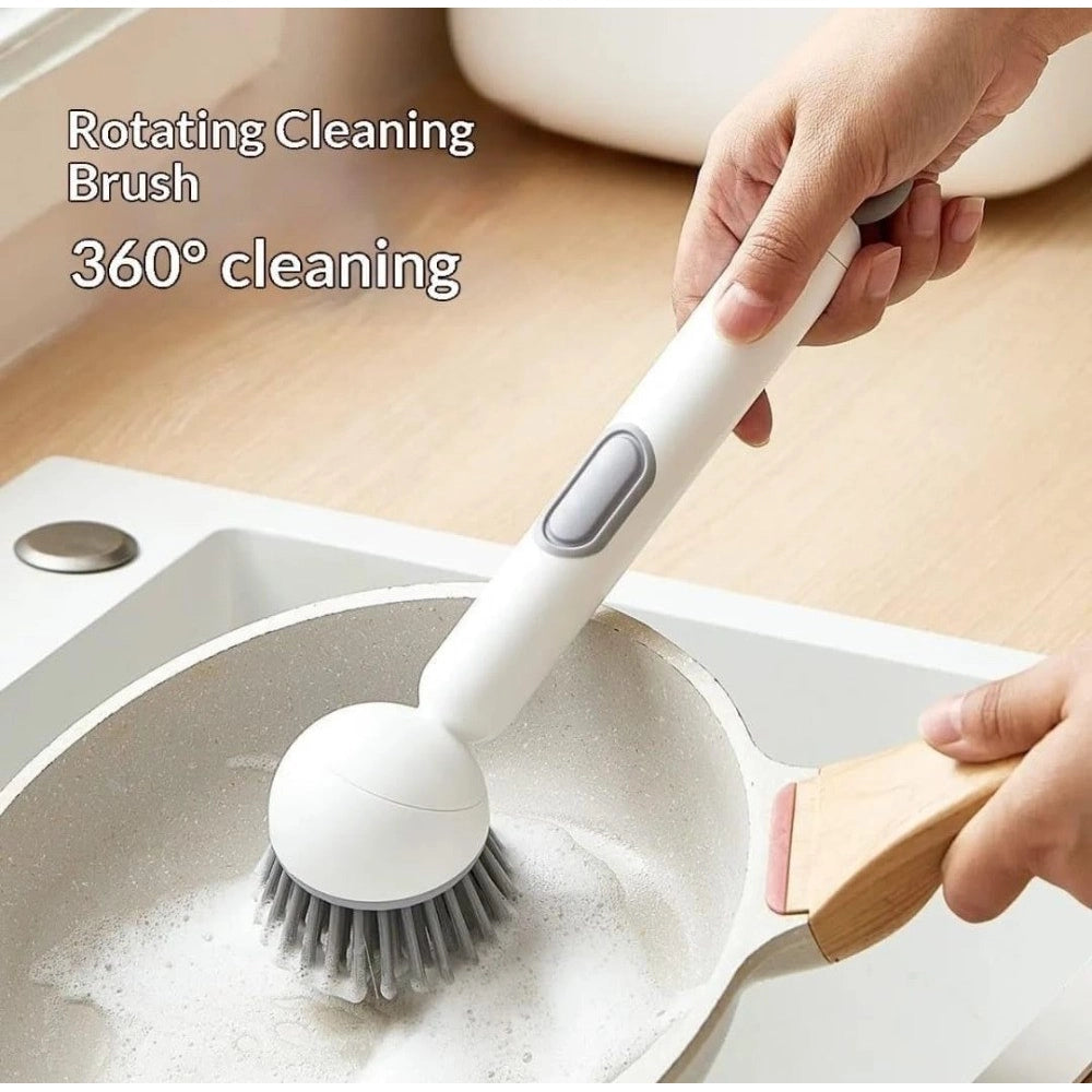 Generic TPR-Plastic Solid Electric Liquid Soap Dispensing Cleaning Brush with Handle (Grey-White)