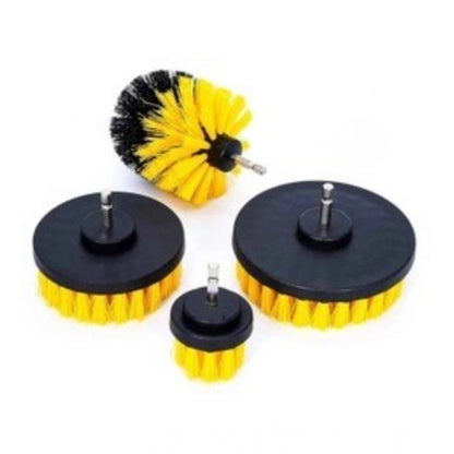Generic Pack Of 4 Plastic Solid Power Drill Scrub Brush Cleaning Set (Yellow-Black)