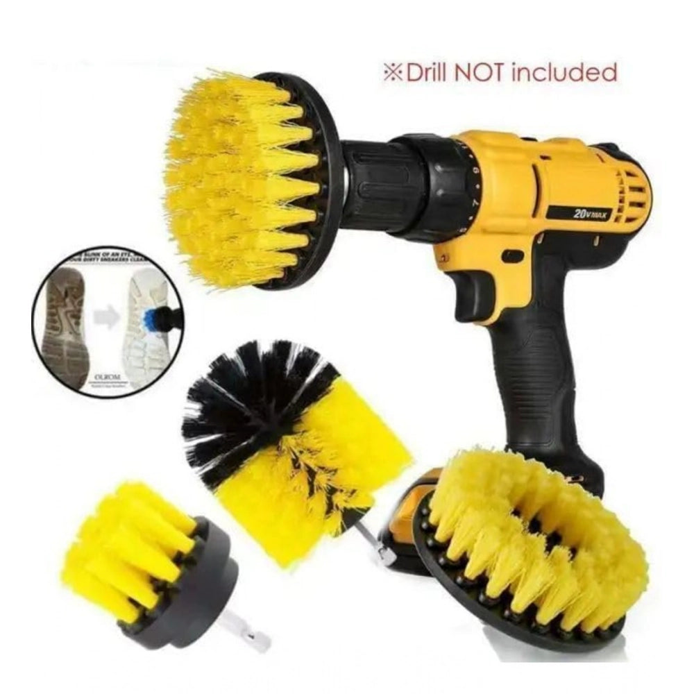 Generic Pack Of 4 Plastic Solid Power Drill Scrub Brush Cleaning Set (Yellow-Black)