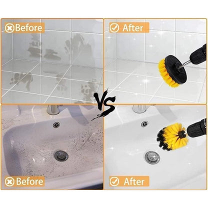 Generic Pack Of 4 Plastic Solid Power Drill Scrub Brush Cleaning Set (Yellow-Black)