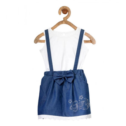 Generic Girl's Denim Embellished Sleeveless Skirt with inner (Dark Blue)