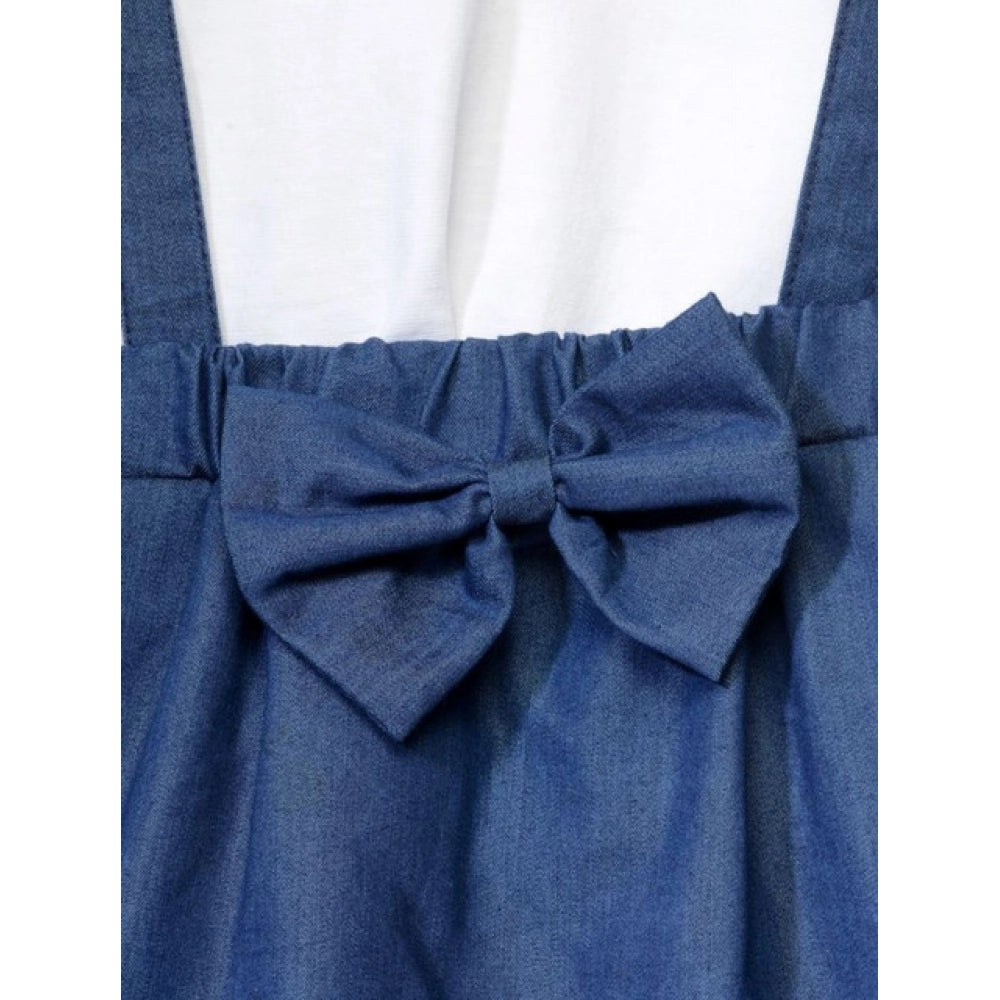 Generic Girl's Denim Embellished Sleeveless Skirt with inner (Dark Blue)