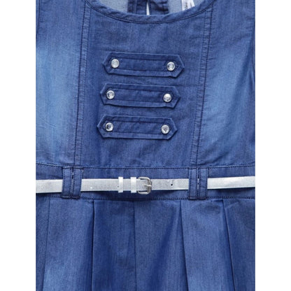 Generic Girl's Denim Embellished Sleeveless Dress with Belt (Blue)