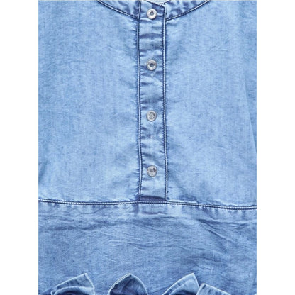 Generic Girl's Denim Embellished Cap Sleeve bow Dress (Light Blue)