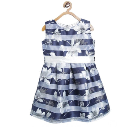 Generic Girl's Polyester Striped Sleeveless Dress (Navy Blue)