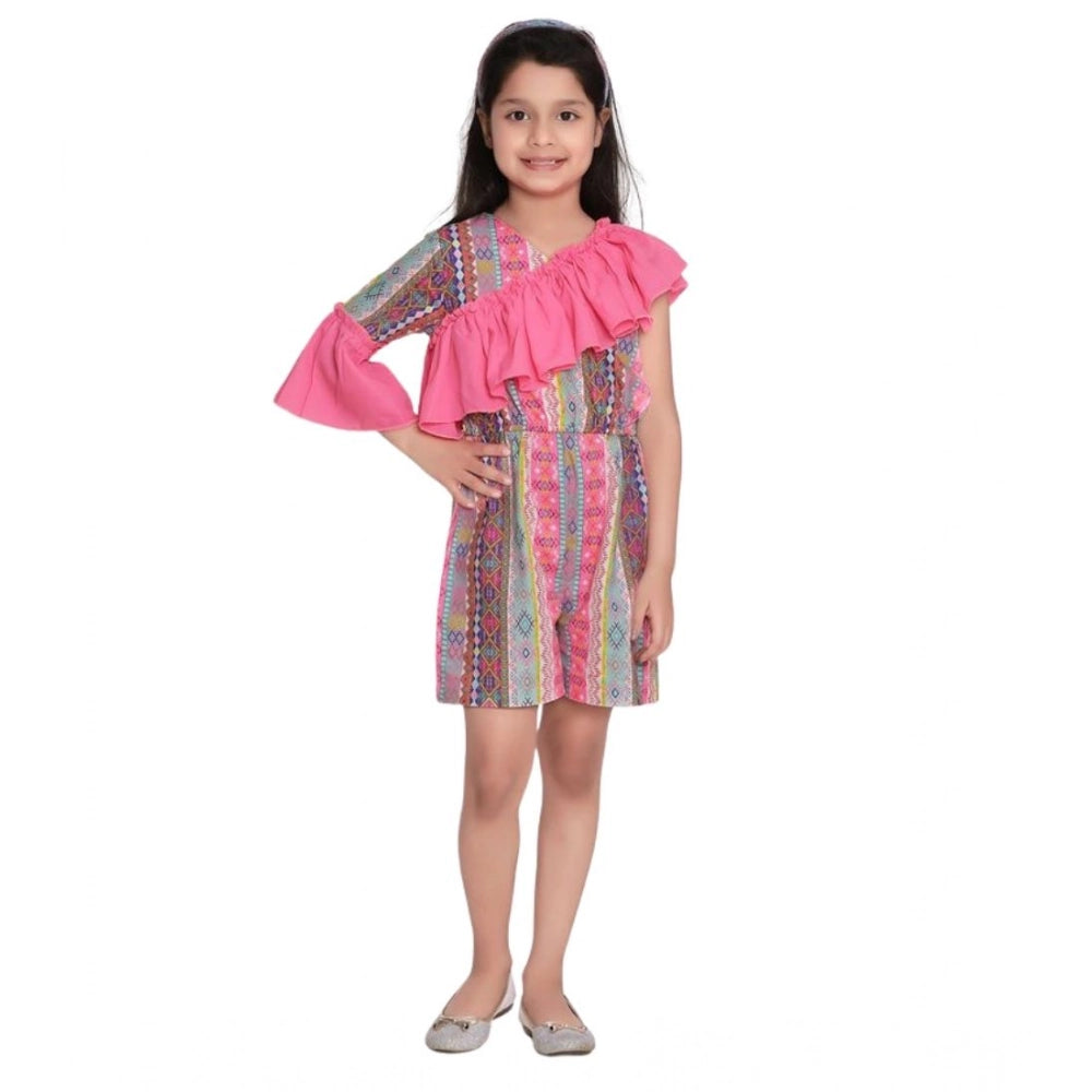 Generic Girl's Cotton &amp; Polyester Printed 3/4th Sleeves Dress (Pink)