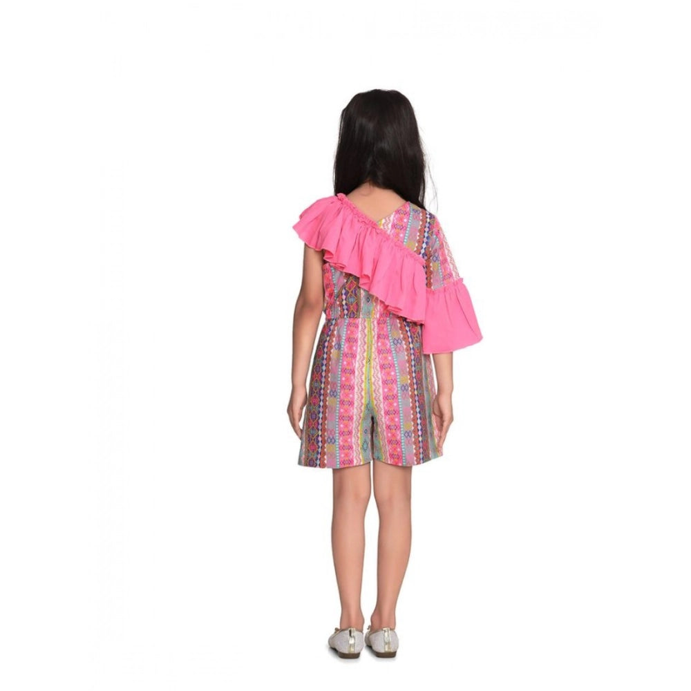 Generic Girl's Cotton &amp; Polyester Printed 3/4th Sleeves Dress (Pink)