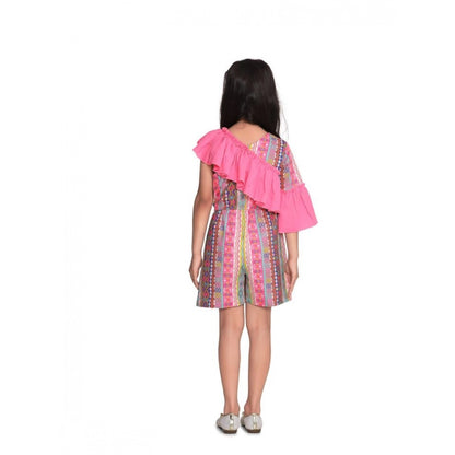 Generic Girl's Cotton &amp; Polyester Printed 3/4th Sleeves Dress (Pink)