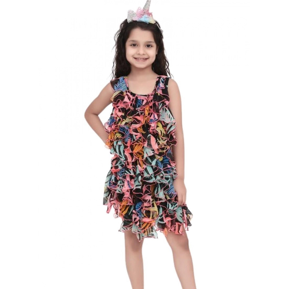 Generic Girl's Chiffon Ruffled Sleeveless Dress (Black)