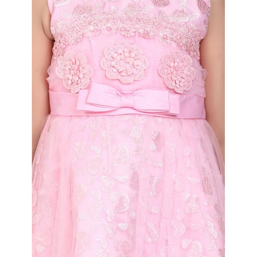 Generic Girl's Net Embroidered Sleeveless Dress (Pink)