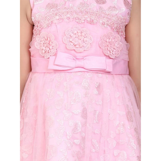 Generic Girl's Net Embroidered Sleeveless Dress (Pink)