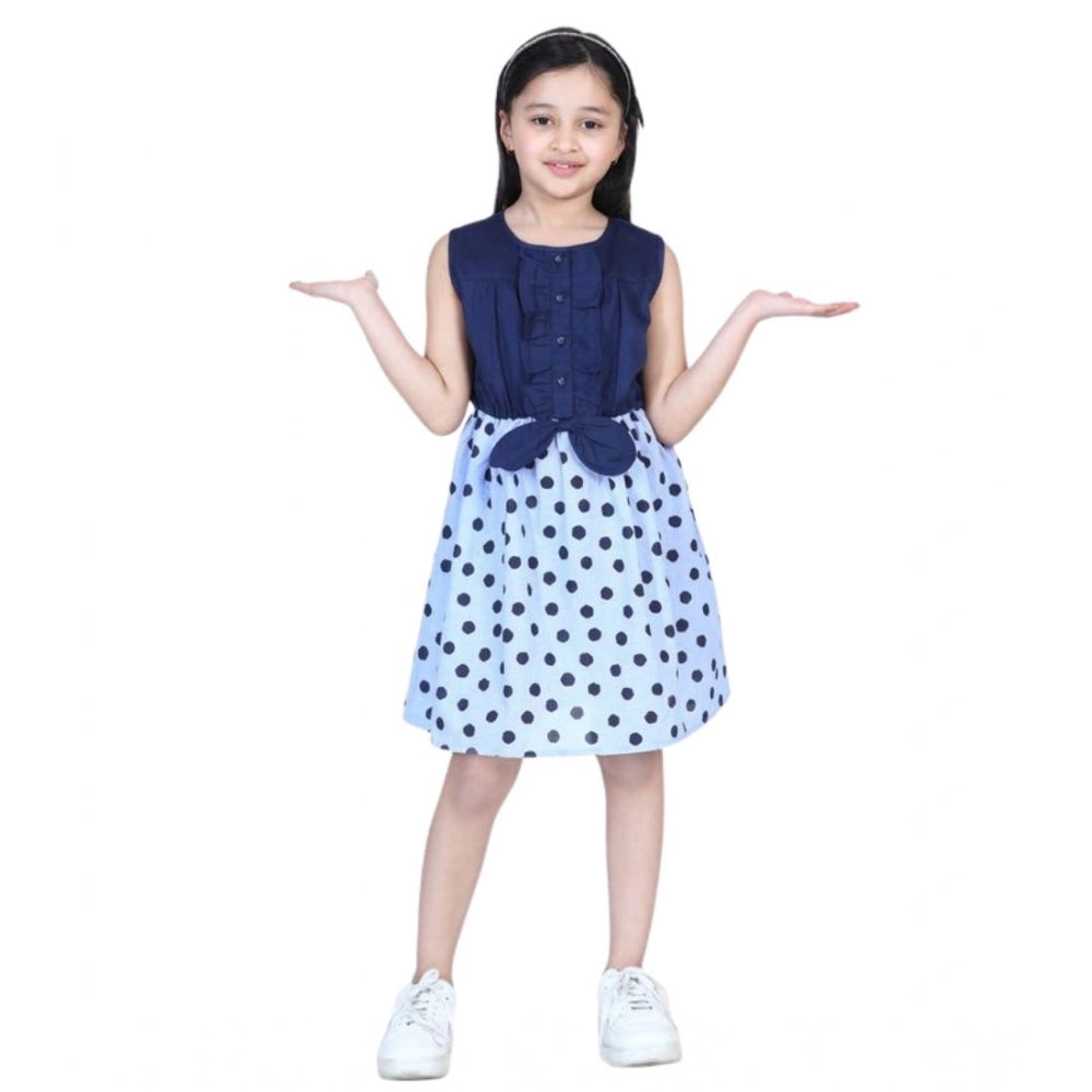 Generic Girl's Denim Polka Sleeveless Dress (Blue)