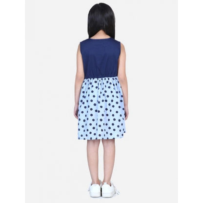 Generic Girl's Denim Polka Sleeveless Dress (Blue)
