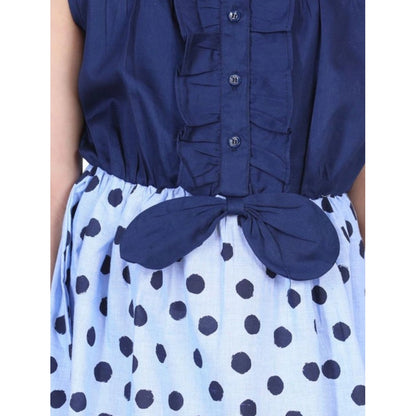 Generic Girl's Denim Polka Sleeveless Dress (Blue)