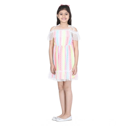 Generic Girl's Polyester Self Design Cold Shoulder Dress (Multicolor)