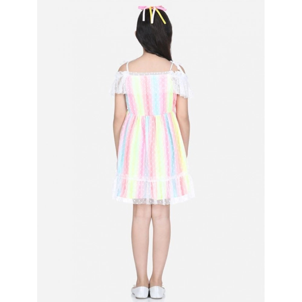 Generic Girl's Polyester Self Design Cold Shoulder Dress (Multicolor)