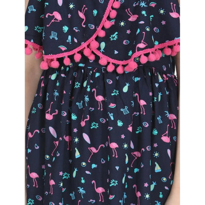 Generic Girl's Rayon Flamingo Print Sleeveless Dress (Black)