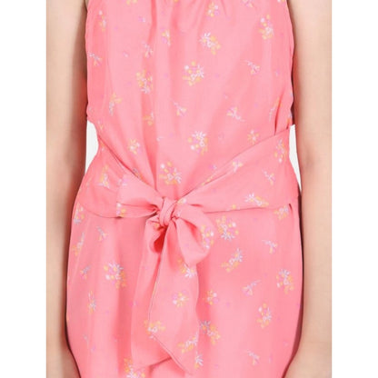 Generic Girl's Polyester Floral Short Sleeve Dress (Coral)