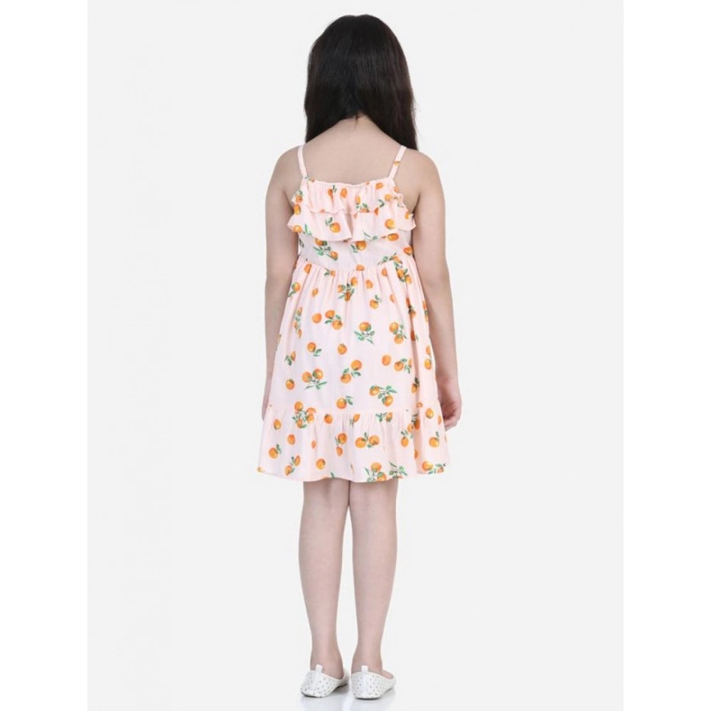 Generic Girl's Rayon Printed Sleeveless Dress (Orange)