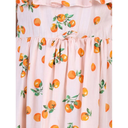 Generic Girl's Rayon Printed Sleeveless Dress (Orange)
