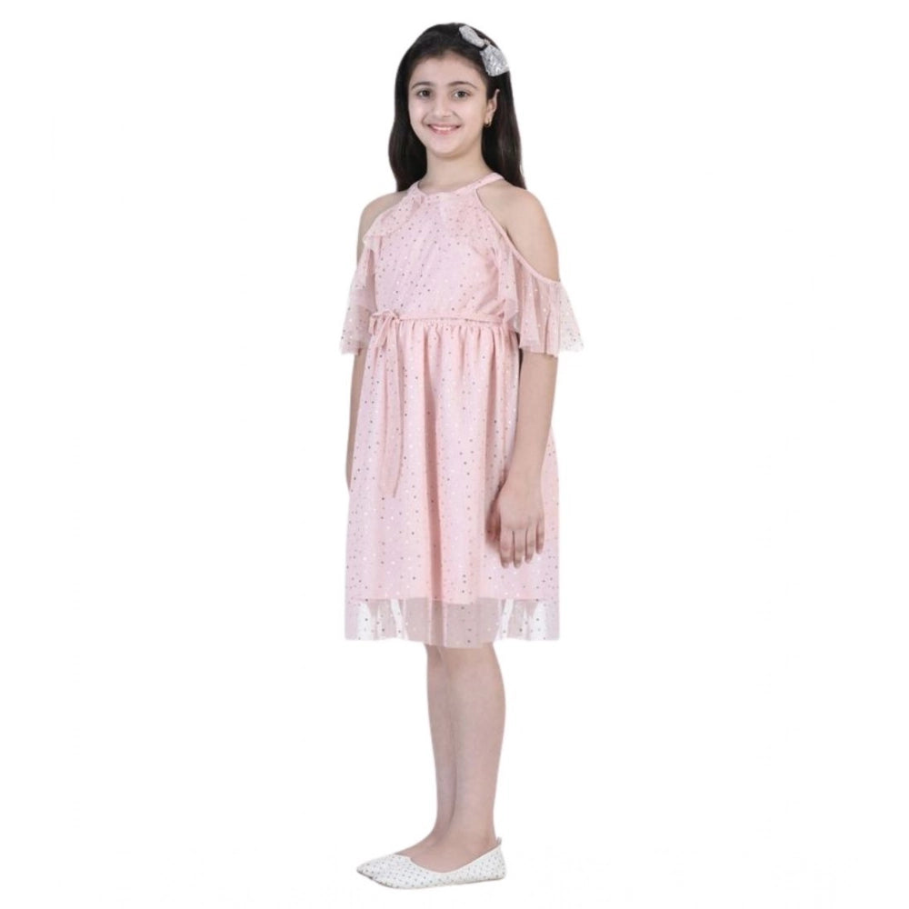 Generic Girl's Net Printed Sleeveless Dress (Blush Pink)
