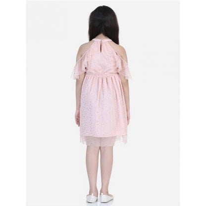 Generic Girl's Net Printed Sleeveless Dress (Blush Pink)