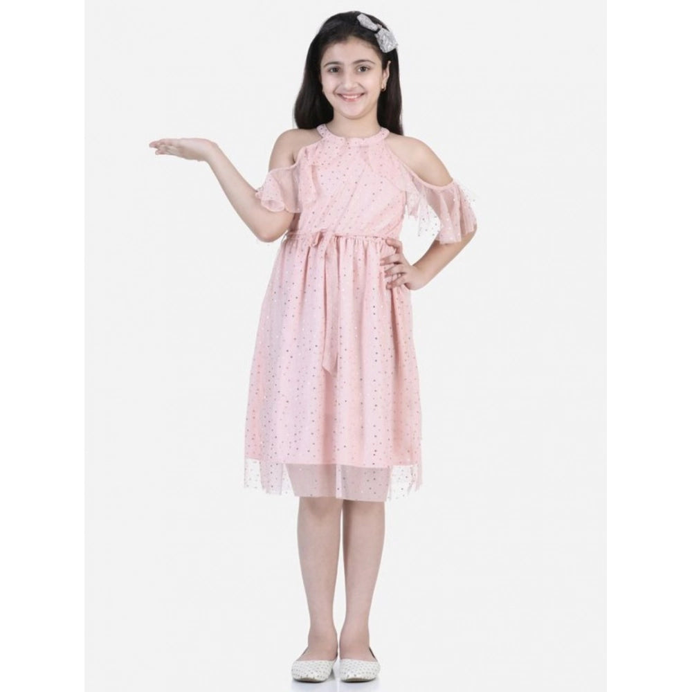 Generic Girl's Net Printed Sleeveless Dress (Blush Pink)