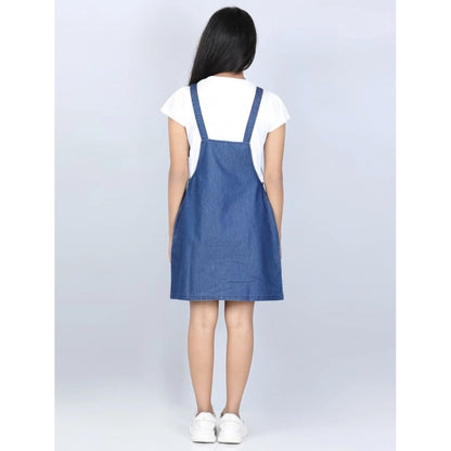 Generic Girl's Denim Solid Sleeveless Dress (Blue)