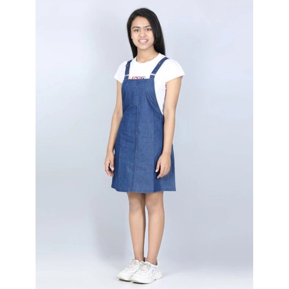 Generic Girl's Denim Solid Sleeveless Dress (Blue)